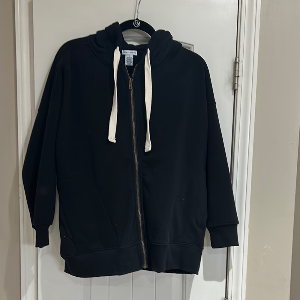 Black Hoodie with White Drawstrings